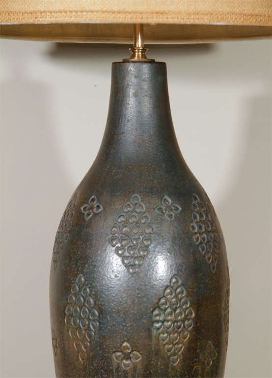 Italian Verdigris Pottery Table Lamp by Raymor
